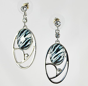 EA484Z: Zebra Exotic Silver Crystal Oval Earrings