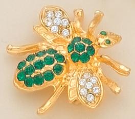 PA250G: Green Crystal Bee Pin