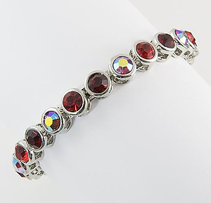 BR216R: Red/Clear Crystal Bangle Bracelet with Magnetic Clasp