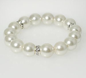 BR219: Pearl Bracelet with Austrian Crystals (White or Black)