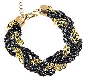 BR340: Gold and Black Seed Beaded Bracelet
