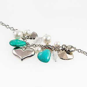 BR362: Turquoise and Silver Charm Bracelet