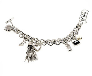 BR515: Silver Charm Bracelet with Charms