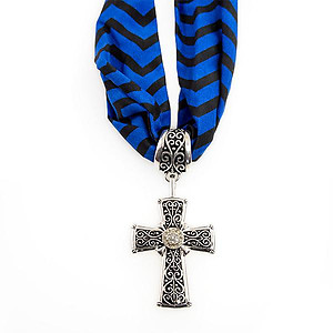 CL209: Cross Pendant on Blue Scarf or Chain Necklace