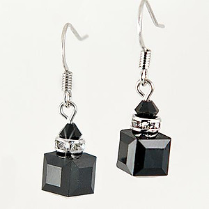 EA483BK: Swarovski Black Crystal Dangle Earrings Pierced