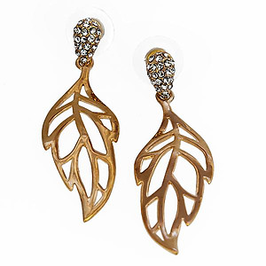 EA579: Crystal and Golden Leaf Earring