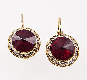 EA560RFG: Red Dangel Swarovski Crystal Gold Earrings