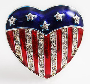 PA530: United we Stand Red, White & Blue Crystal Heart Pin
