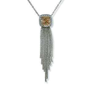 NA178S: Designer Style Amber CZ Necklace in Silver