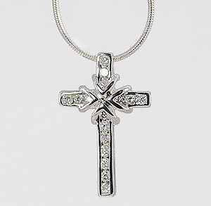NA148: Silver Cross Pendant with CZs