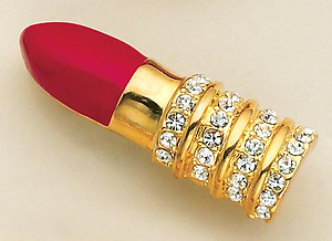 PA221: Red Crystal Lipstick Pin in Gold
