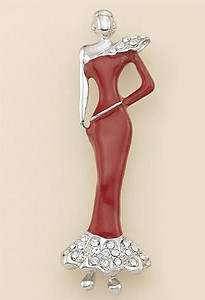 PA481: Lady in Red with Crystals Pin
