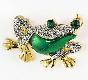 PA566: Crystal Emerald Frog Pin