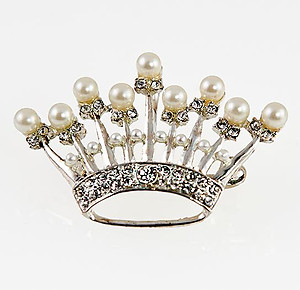 PA604: Crystal and Pearl Crown Pin Silver or Gold