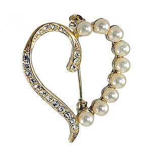 PA675: Crystal & Pearl Golden Heart Pin