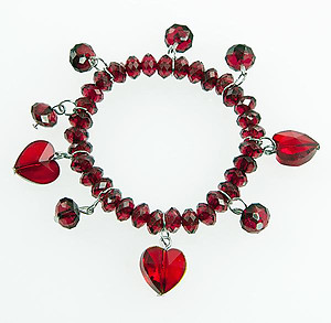 SN12R: Red Crystal Heart Bracelet & Earring Set
