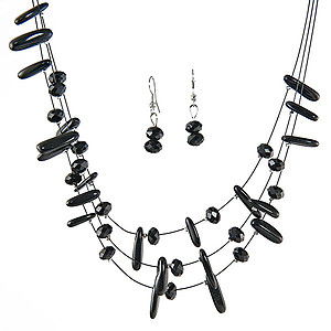 SN242: Natural Jet Necklace and Earring Set