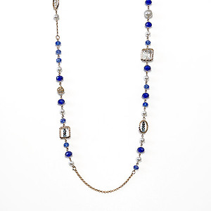 SN349: Sapphire and Pearl Necklace and Earring Set