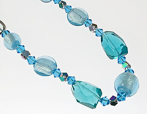 SNT119B: Blue Moreno Style Glass Bead Necklace & Earrings Set