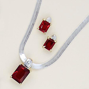 SNT123: Ruby Red Crystal Pendant & Earrings Set
