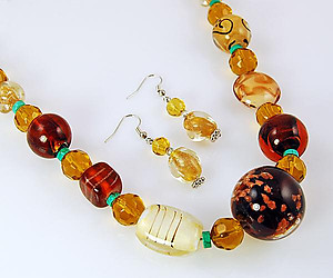 SNT135: Topaz Hand-Blown Necklace & Earrings Set