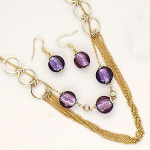 SNT84: Amethyst Murano Multi-Strand Necklace & Earrings Set