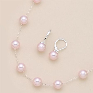 SNT92: Silver Necklace & Earring Set with Pink or White Pearls