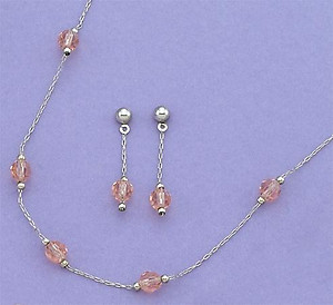 SNT93P: Pink (or Amethyst) Austrian Earrings & Necklace Set 
