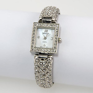 WA23: Silver Diamond-Cut Cuff Watch
