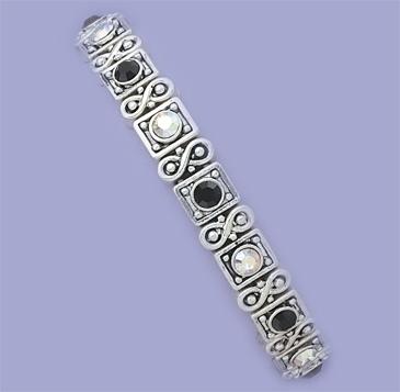 BR155BK: Black & Clear Crystal Stretch Bracelet