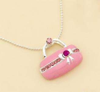 NA122P: Pink Purse Necklace with Austrian Crystal and Chain