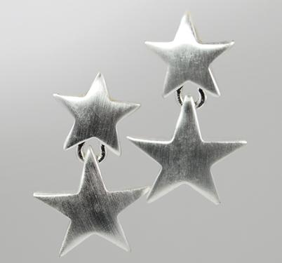 EA305: Double Star Dangle Earrings in Silver or Gold
