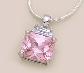 NA13JL: Pink CZ Pendant in Silver Setting with Silver Chain