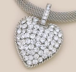 NA82S: Crystal Heart Necklace with Clear or Blue Austrian Crystals