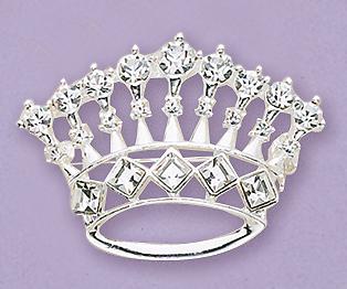 PA09S: Silver & Crystal Crown Pin