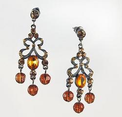 NC129: Dark Amber Austrian Crystal Chandelier Earrings