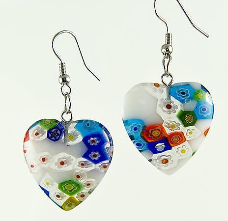 EA527: Murano Glass Heart or Circle Earrings