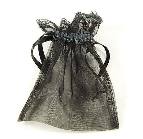 BXP032: Black Organza Lace-Trimmed Pouch (12 Count)