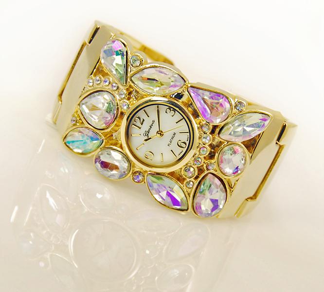 WA87: Elegant Crystal Cuff / Bangle Watch (in Gold or Silver)