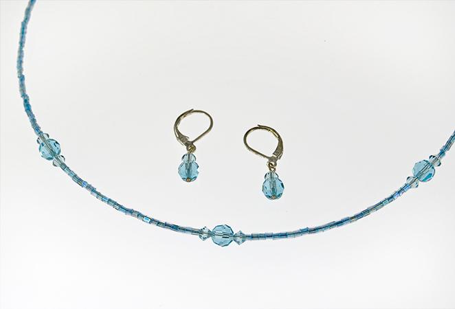NA194: Austrian Crystal Necklace & Earrings Set in Blue or Pink 