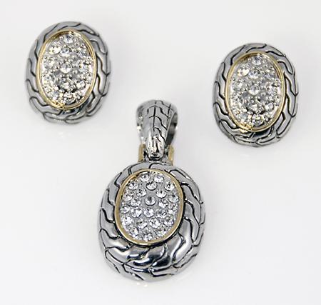 SNT125: Yurmanesque Style Crystal Earring & Pendant Set