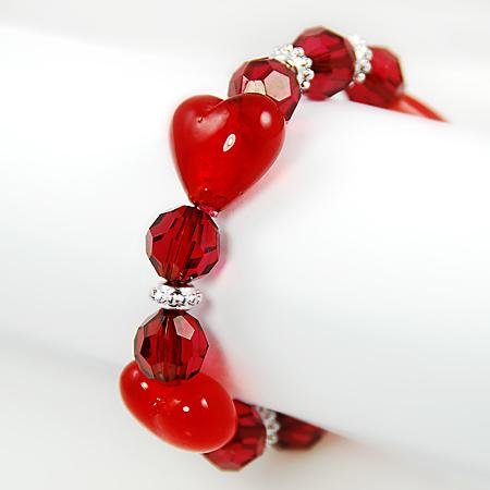 BR170R: Murano Glass Heart Bracelet in Clear or Pink
