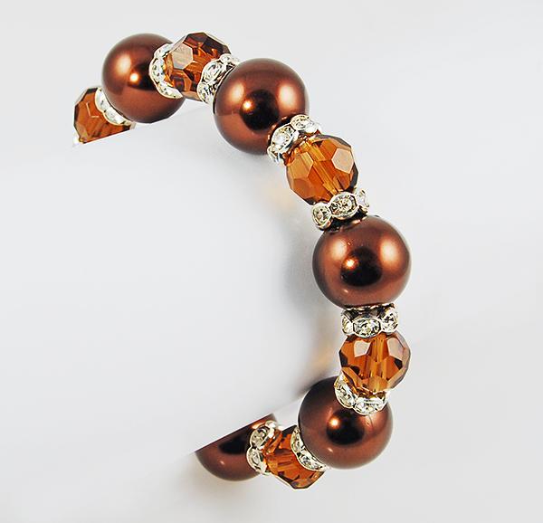 BR206: Brown Pearl & Crystal Bracelet