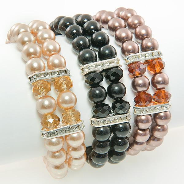 BR243: Crystal Double-Strand Pearl Bracelet