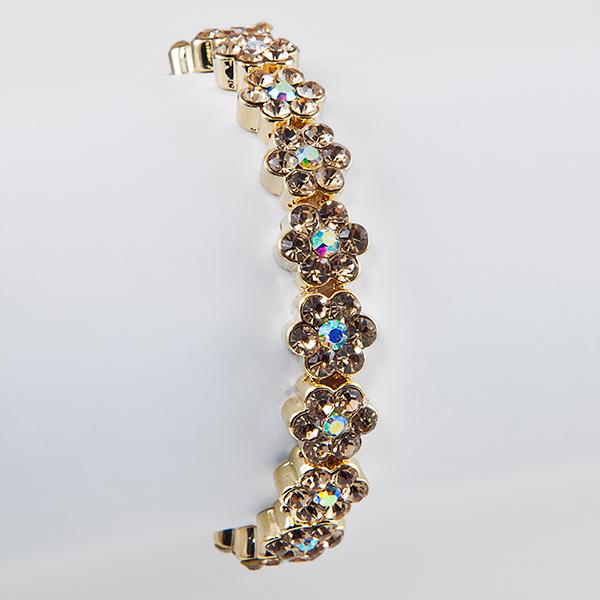 BR282BK:Amber and Diamond Floral Crystal Bracelet