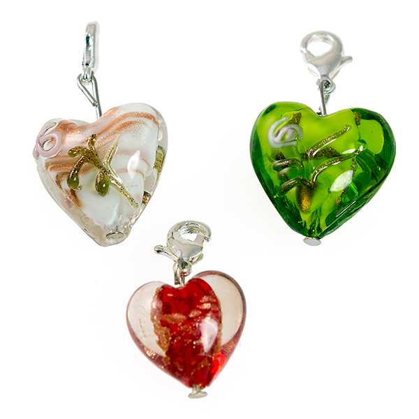 CH24: Blown Glass Heart Charm 5 Colors