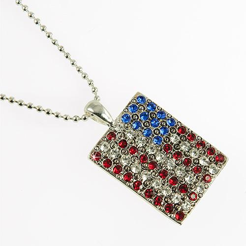 CL154: Crystal American Flag Necklace