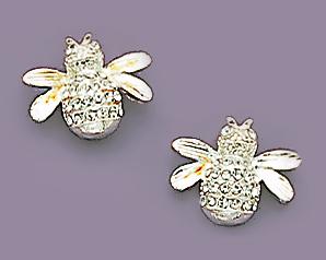 EA237S: Bee Earrings with Crystals in Silver