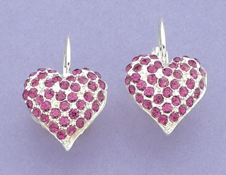 EA261P: Pink Crystal Heart Earrings