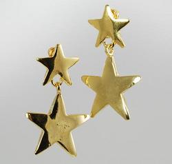 EA305: Double Star Dangle Earrings in Silver or Gold